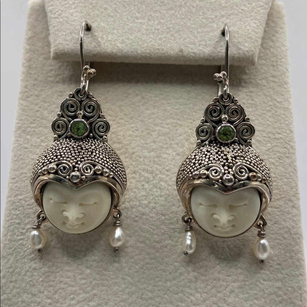 Handmade Novica Sterling Silver 925 Peridot Cultured Pearl Dangle Drop Earrings